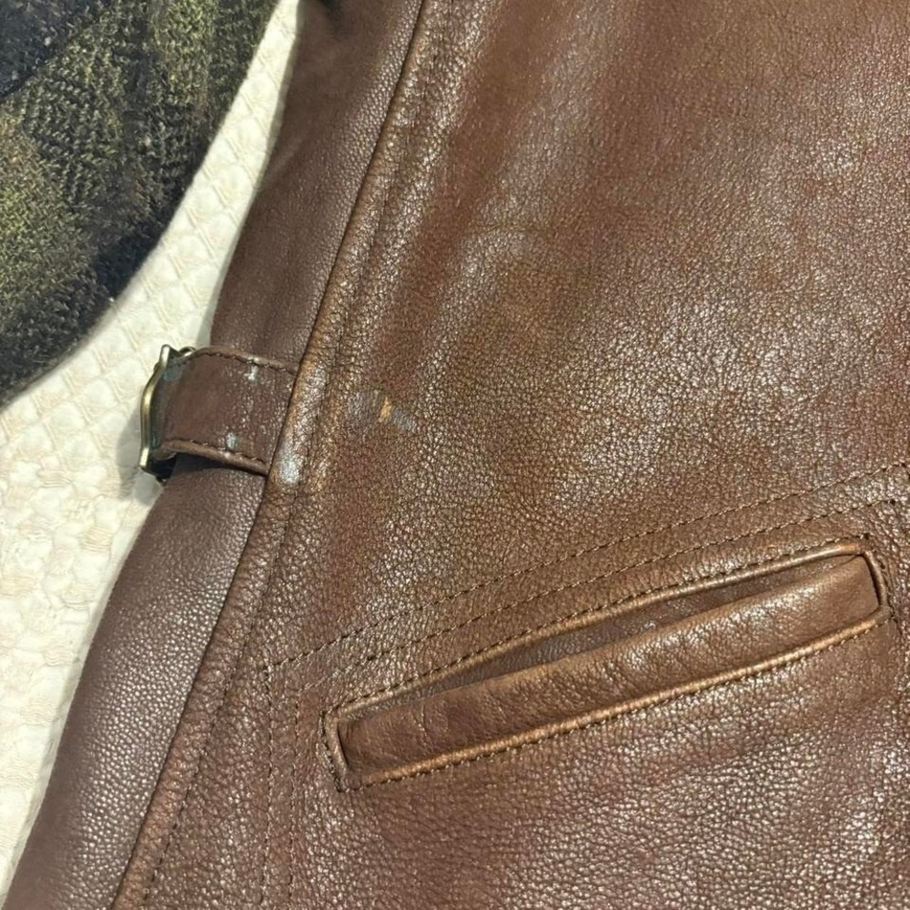 Rare 90s Gap Green and Brown Leather/Wool Jacket, Medium - Picture 2 of 7